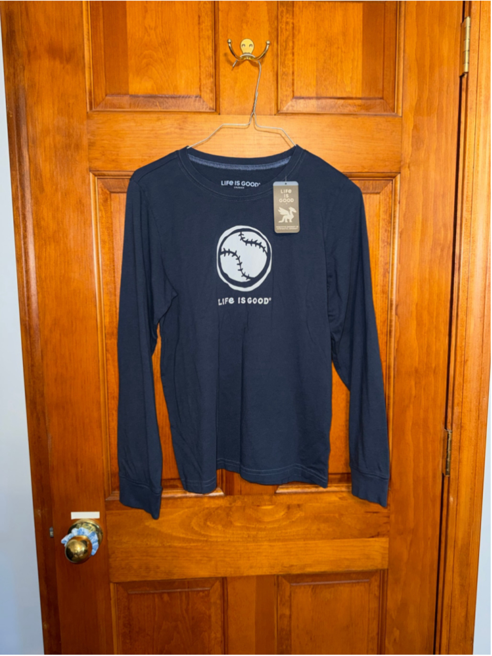 Life is Good Long Sleeve Baseball Tee Navy White XXL